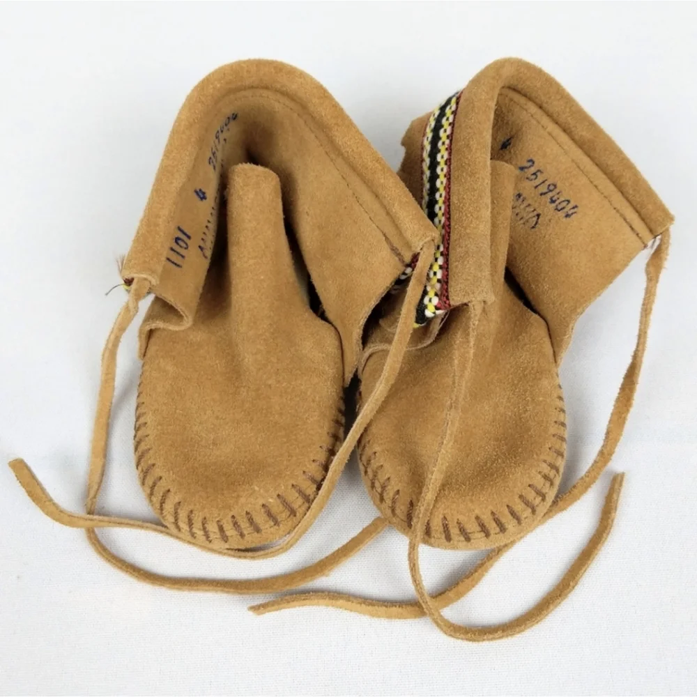 Minnetonka Moccasins Child's Suede & Woven Fabric Moccasins Vintage 12-18 months